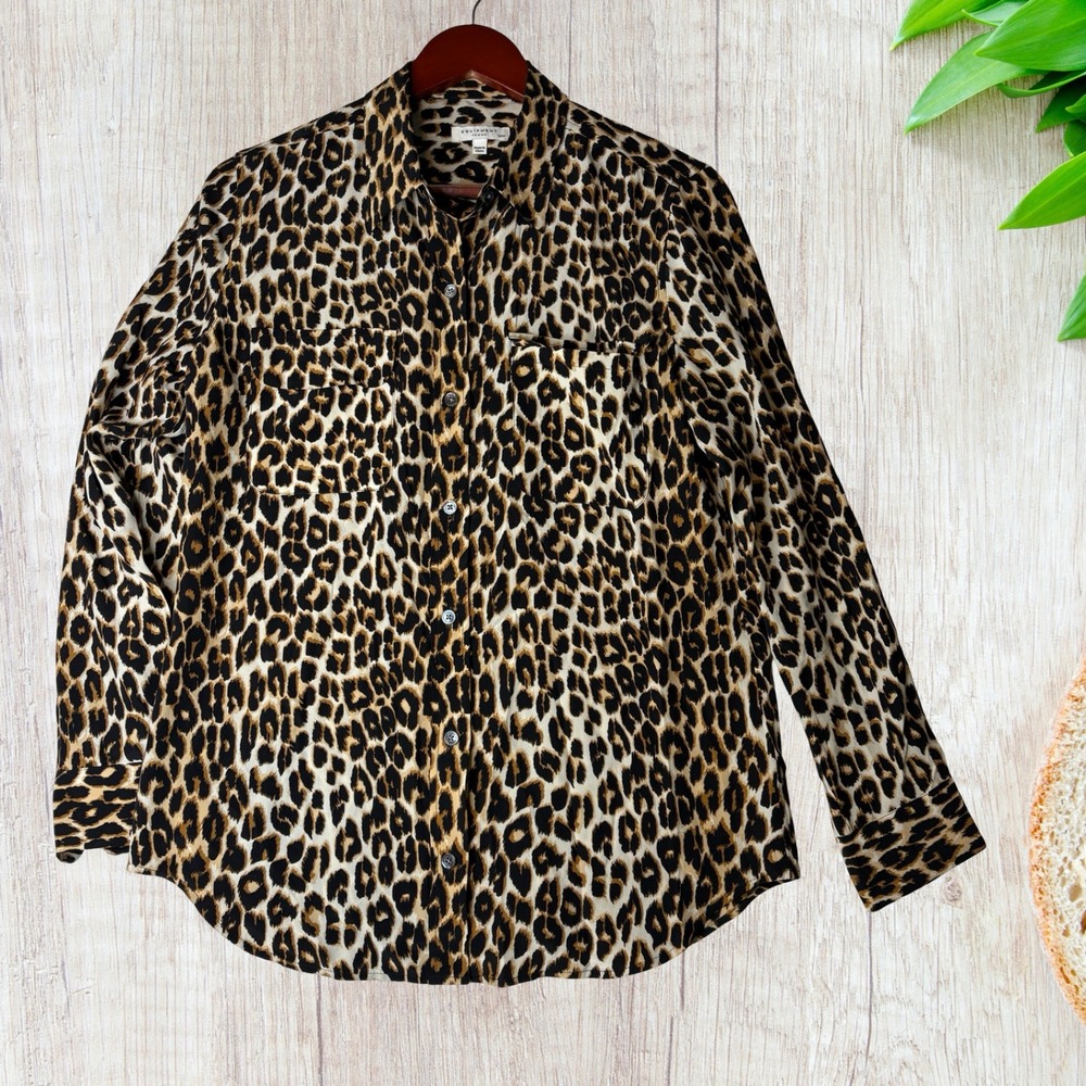 EQUIPMENT Femme Womens Shirt Size M Brown Leopard Print Silk Mob Wife